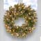 24" Glittery White Edged Cones & Red Berries Mountain Spruce Wreath With Warm White LED Lights